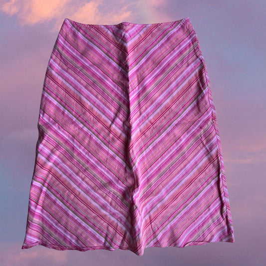 Vintage 90's Diagonal Stripe Pink Midi Skirt (S)