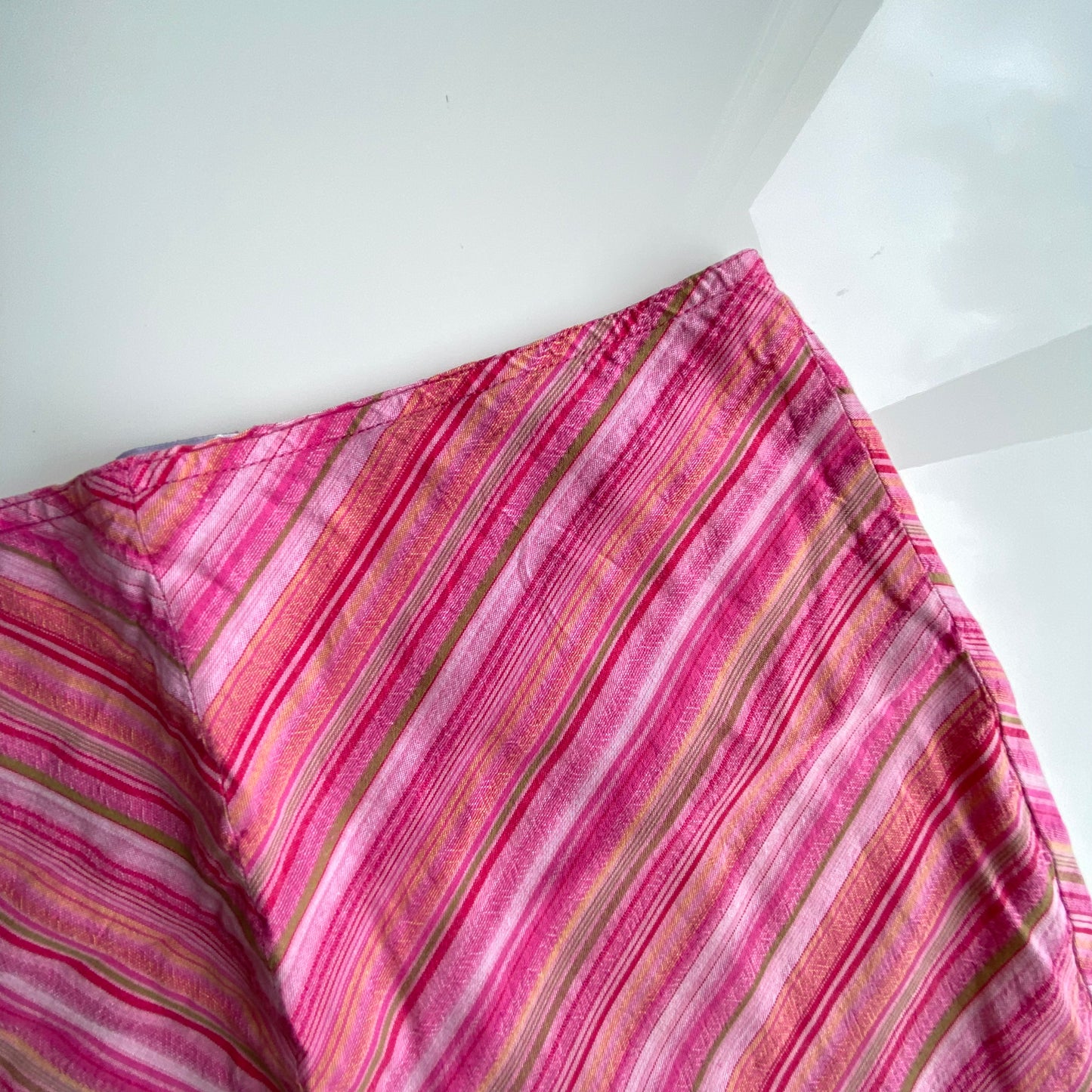 Vintage 90's Diagonal Stripe Pink Midi Skirt (S)