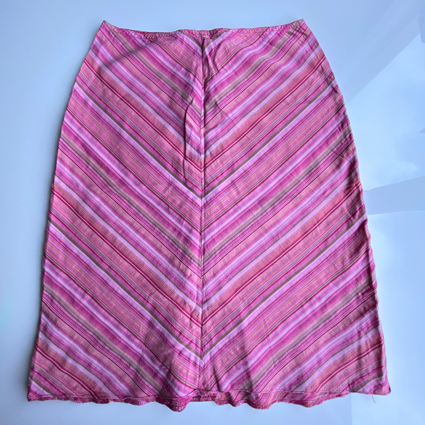 Vintage 90's Diagonal Stripe Pink Midi Skirt (S)