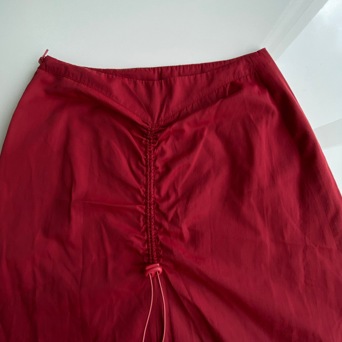 Vintage 90's Techwear Red Maxi Skirt with Cargo Drawstring in Back (36 EU / UK 8 / US 4)