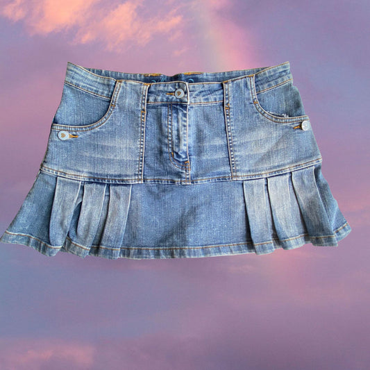 Vintage Y2K Morgan de Toi Low Waist Denim Pleated Mini Skirt (M)