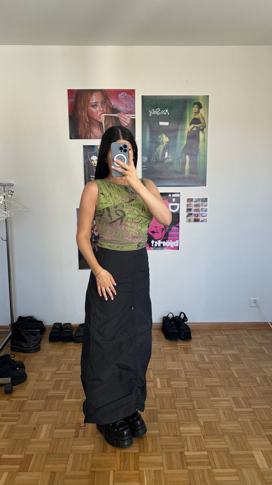 Vintage 90's Archive Miss Sixty Black Cargo Maxi Skirt with Drawstrings (36 EU / UK 8 / US 4)