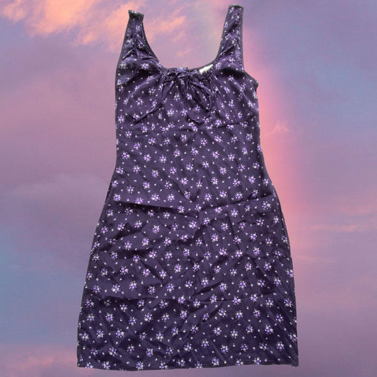 Vintage 90's Romantic Purple Floral Milkmaid Dress (38 EU / UK 10 / US 6)