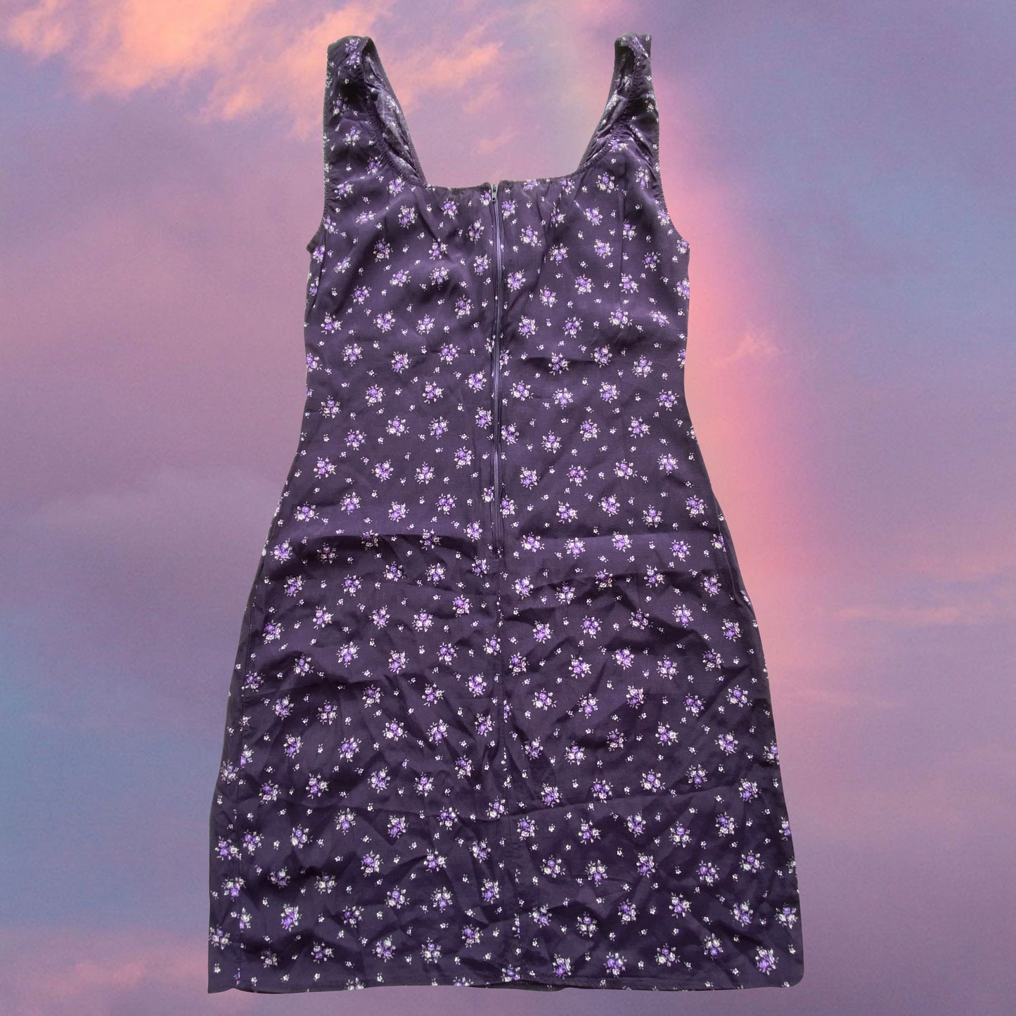 Vintage 90's Romantic Purple Floral Milkmaid Dress (38 EU / UK 10 / US 6)