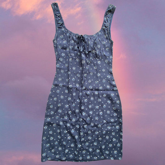 Vintage 90's Romantic Blue Floral Milkmaid Dress (36 EU / UK 8 / US 4)