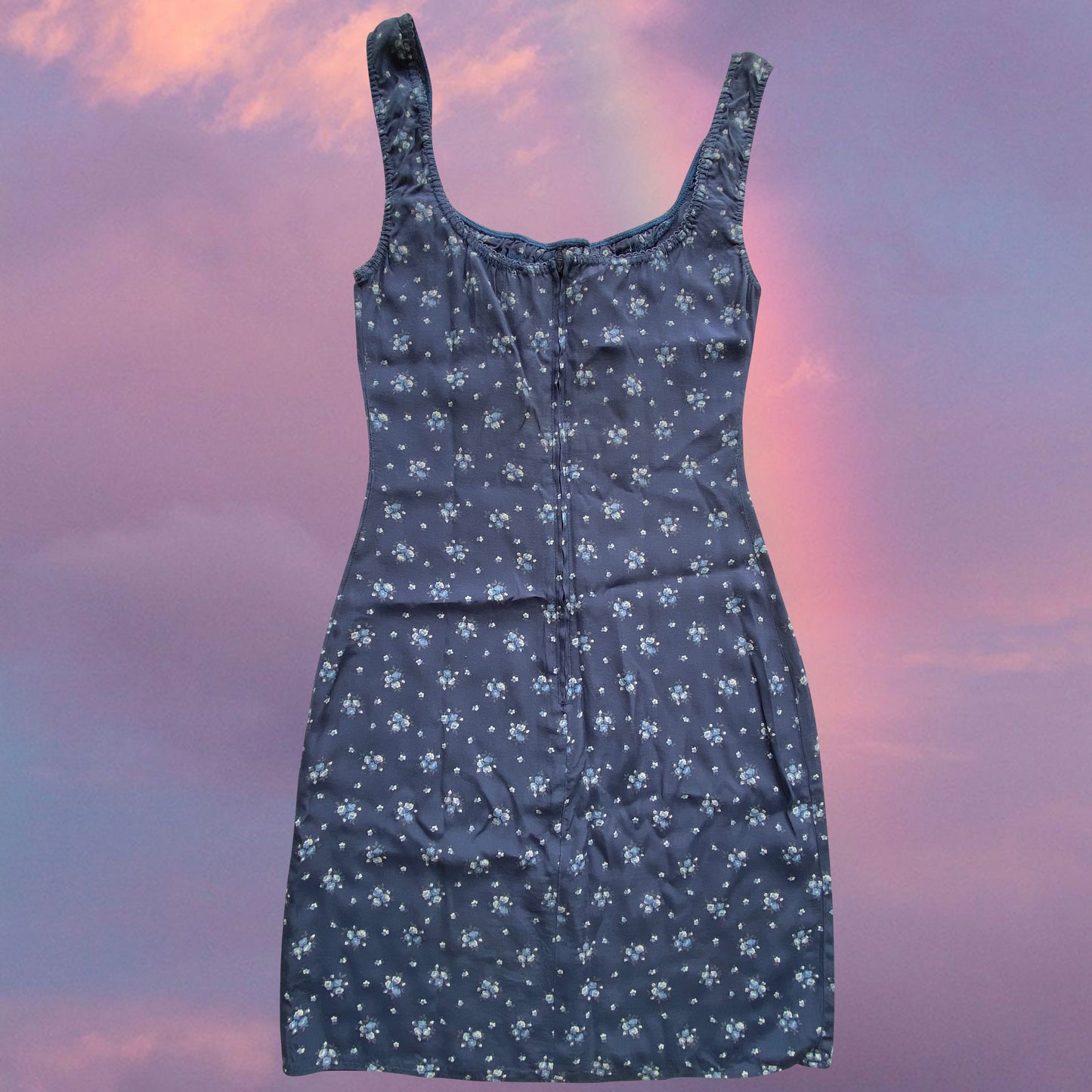 Vintage 90's Romantic Blue Floral Milkmaid Dress (36 EU / UK 8 / US 4)