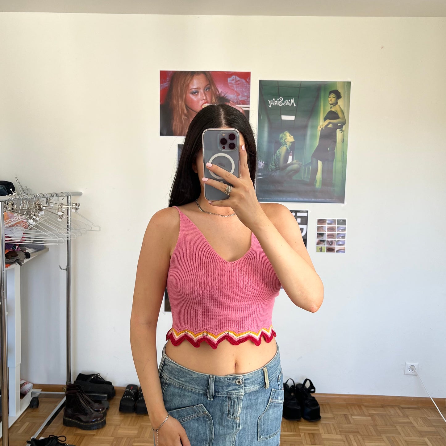 Vintage 90's Festival Pink Knit Backless Top (S/M)