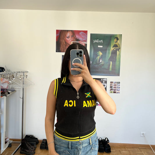 Vintage 90's Sporty Skater Jamaica Flag Black and Yellow Zip Up Vest (S)