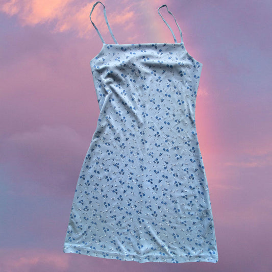 Vintage 90's Romantic Baby Blue Floral Cami Dress (34 EU / UK 6 / US 2)