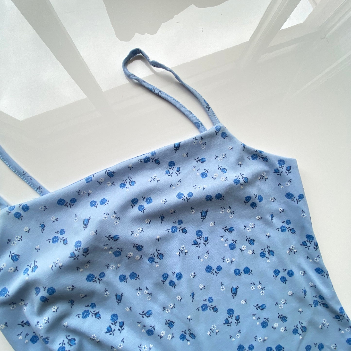 Vintage 90's Romantic Baby Blue Floral Cami Dress (34 EU / UK 6 / US 2)