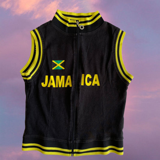 Vintage 90's Sporty Skater Jamaica Flag Black and Yellow Zip Up Vest (S)