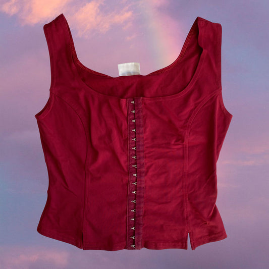 Vintage 90's Model Off Duty Bordeaux Corset Top (S/M)