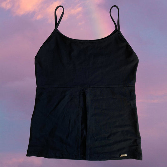 Vintage 90's Model Off Duty Black Open Front Cami Top (XS)
