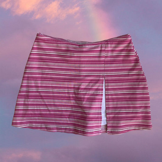 Vintage 90's Beachwear Pink Striped Mini Skirt with Shorts Underneath (XXS)