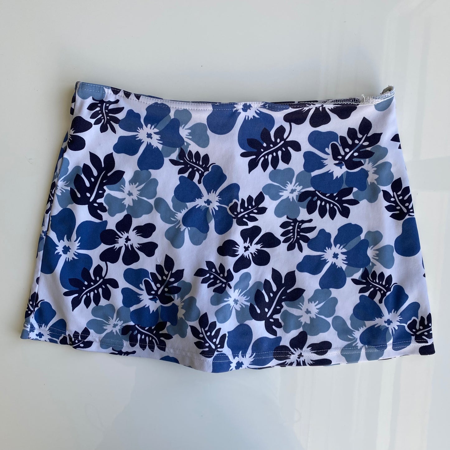 Vintage 90's Beachwear Blue Hibiscus Mini Skirt with Shorts Underneath (XS)