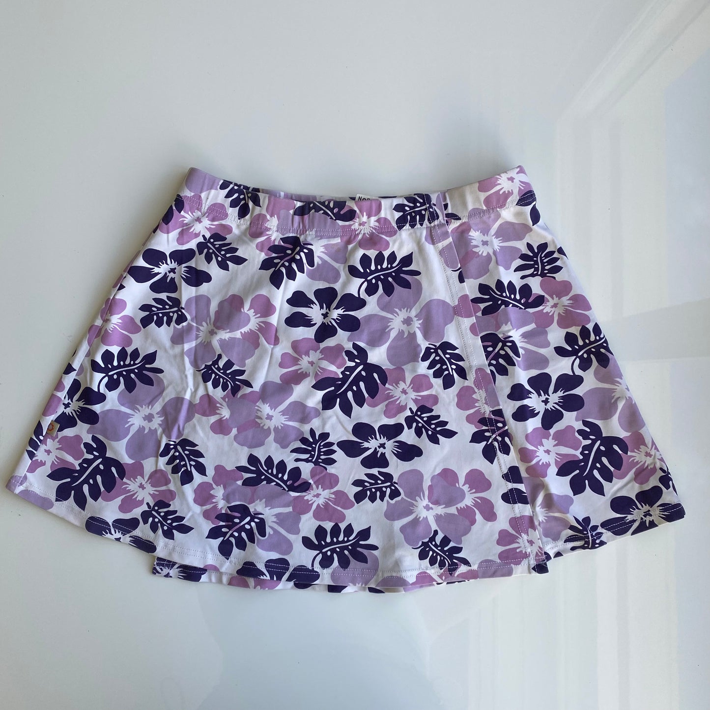 Vintage 90's Beachwear Purple Hibiscus Print Wrap Mini Skirt (XS)