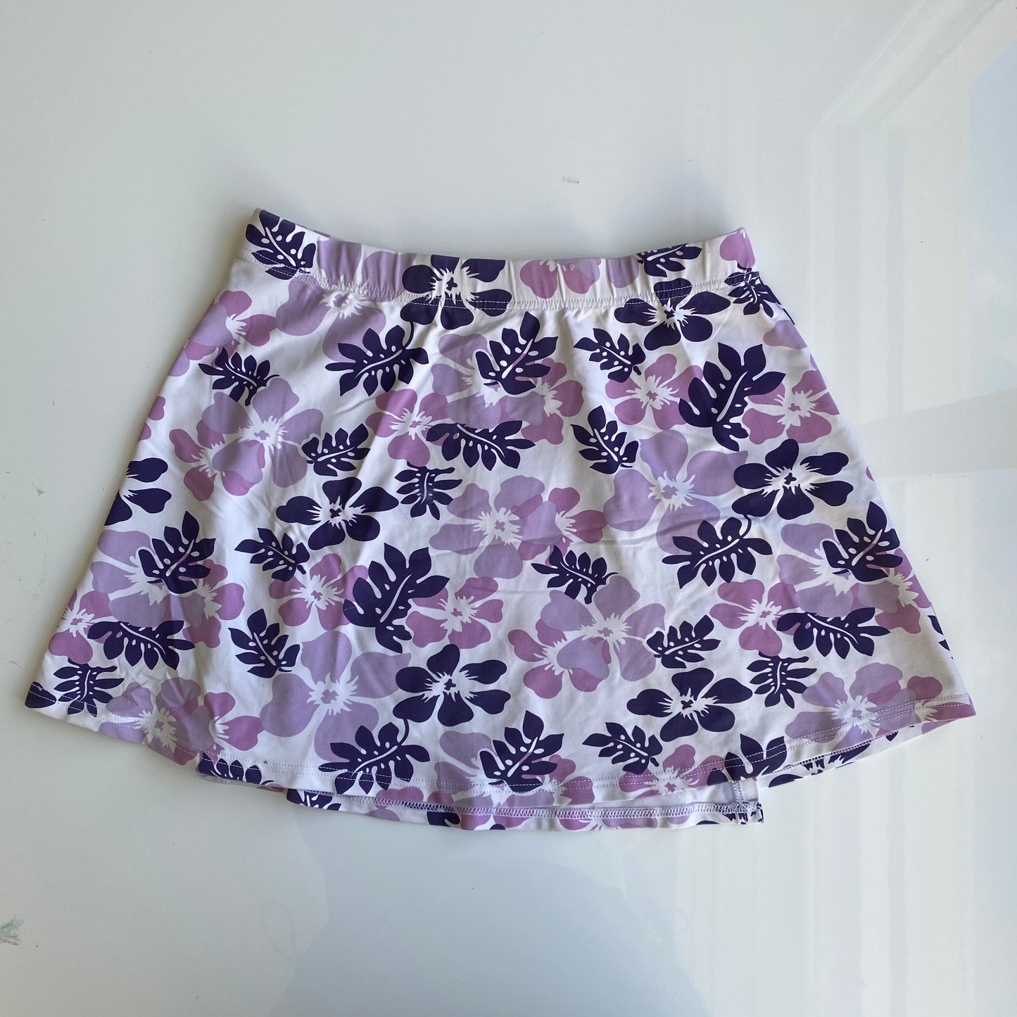 Vintage 90's Beachwear Purple Hibiscus Print Wrap Mini Skirt (XS)