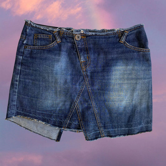 Vintage 90's Classic Asymmetric Denim Mini Skirt with Raw Waist (36 EU / UK 8 / US 4)