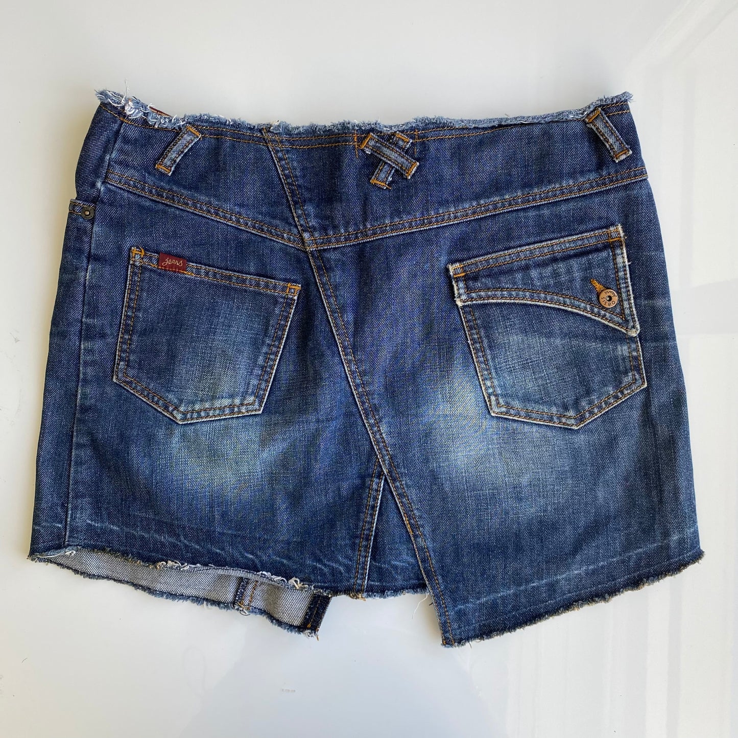 Vintage 90's Classic Asymmetric Denim Mini Skirt with Raw Waist (36 EU / UK 8 / US 4)