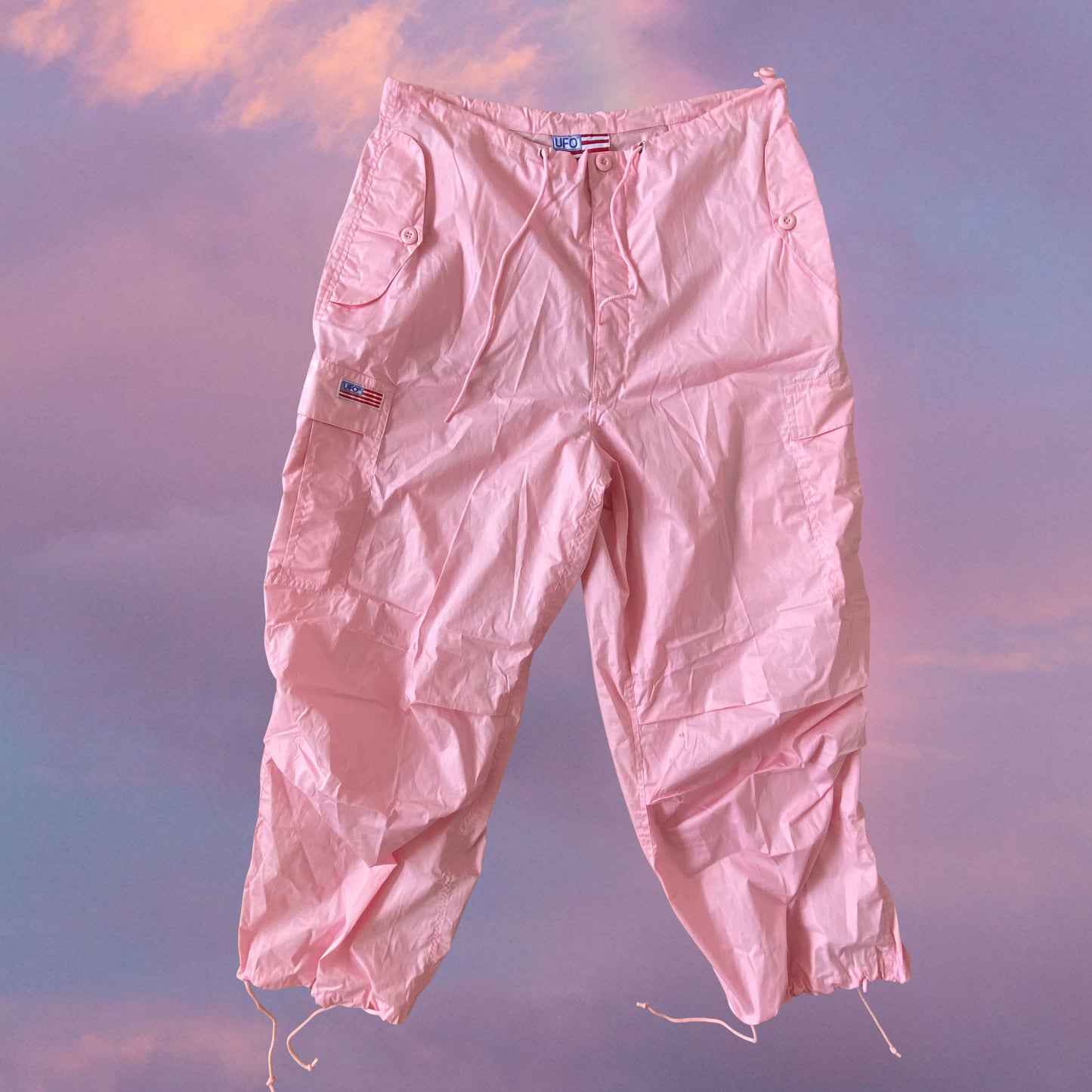 Vintage 90's Archive Baby Pink Parachute Baggy Cargo Pants (S/M/L)