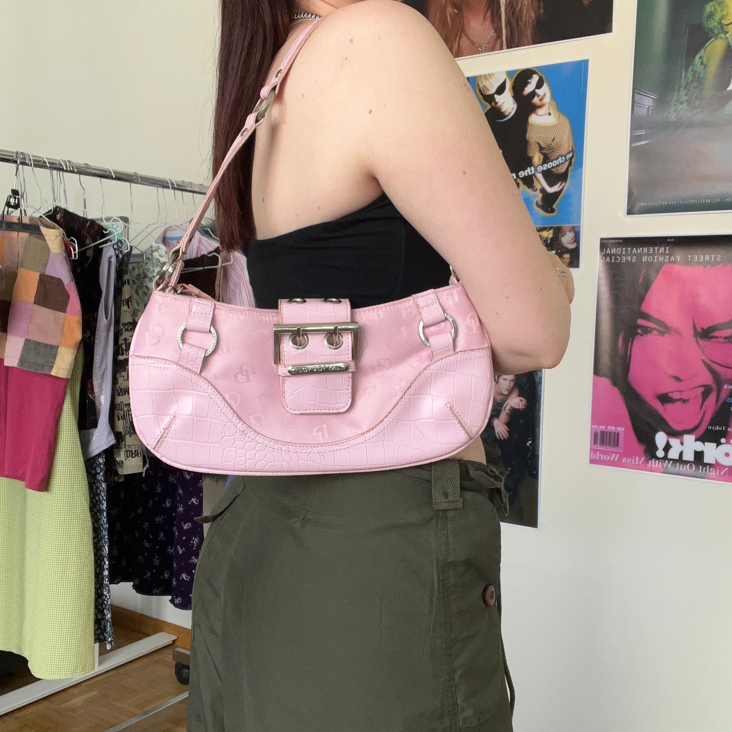 Vintage Y2K Bratz Pink Monogram Shoulder Bag with Buckle Detail