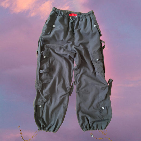 Vintage 90's Techwear Rave Black Parachute Cargo Pants (XS/S/M)