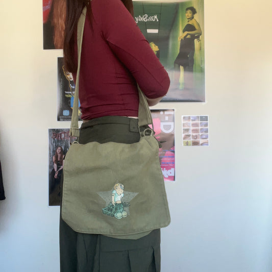 Vintage 90's Skater Girl Khaki Green Messenger Bag