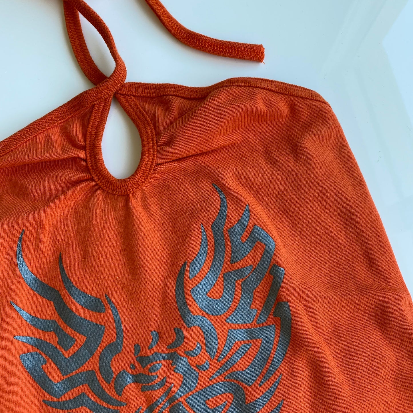 Vintage 90’s Cyber Rave Orange and Silver Tribal Halter Neck Top (XS-S)