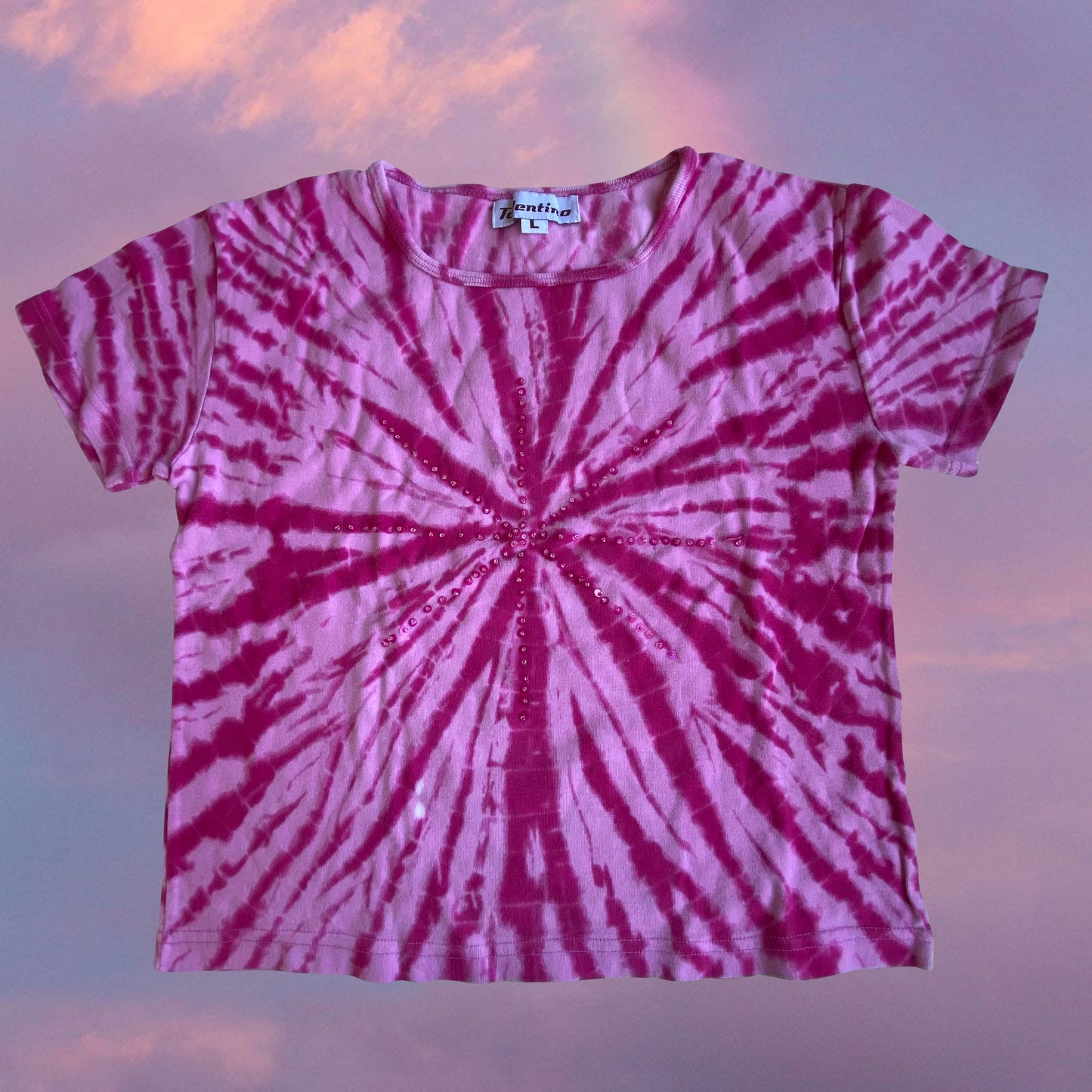 Vintage 90’s Indie Hippie Pink Heart Tie Dye Baby Tee (L)