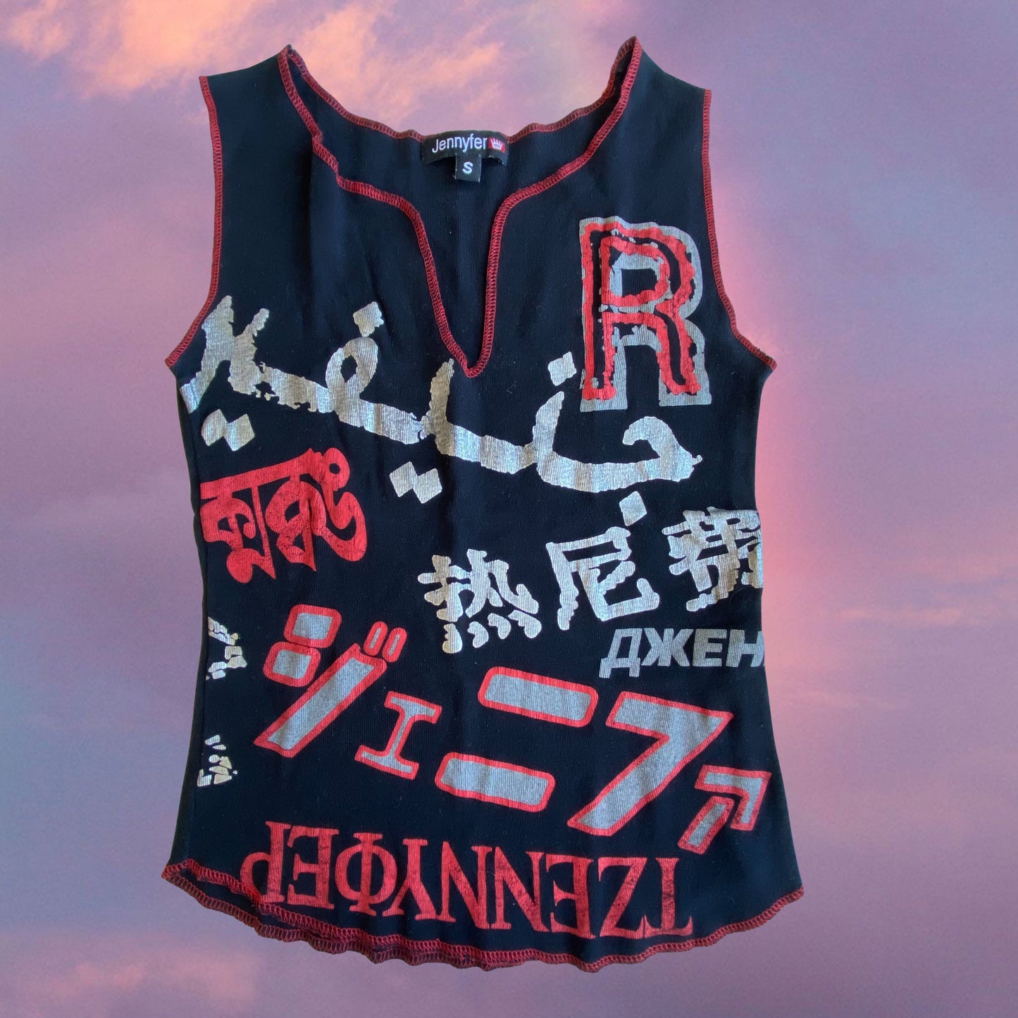 Vintage 90’s Skater Black Tank Top with Red Text Print (S)