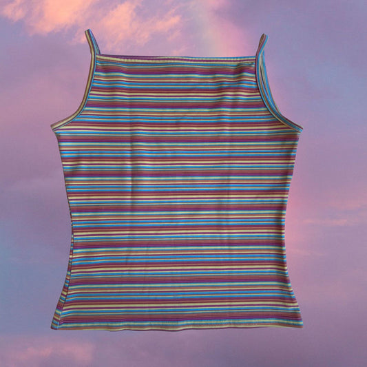 Vintage 90’s Sporty Rainbow Striped High Neck Cami (S)