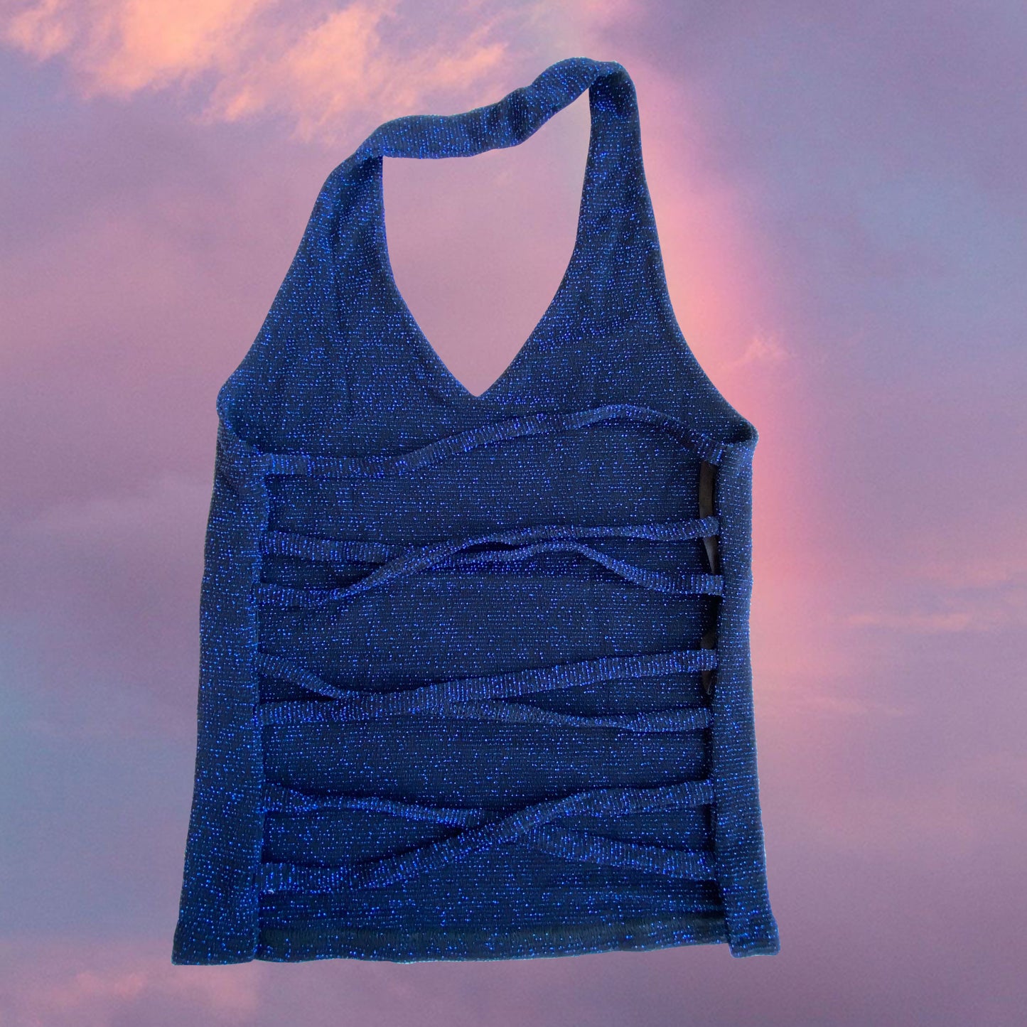 Vintage 90’s Clubwear Blue Glitter Backless Halter Top (XS/S)