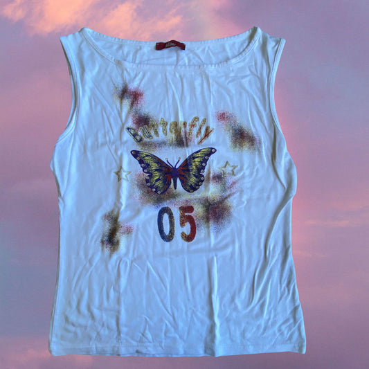 Vintage 90’s Skater Butterfly Graphic White Tank Top (M)