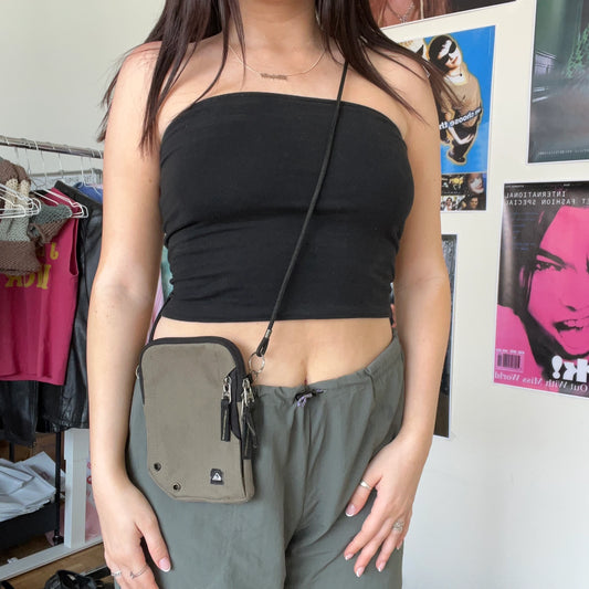 Vintage 90's Techwear Cargo Black Crossbody Bag with Toggle Strap