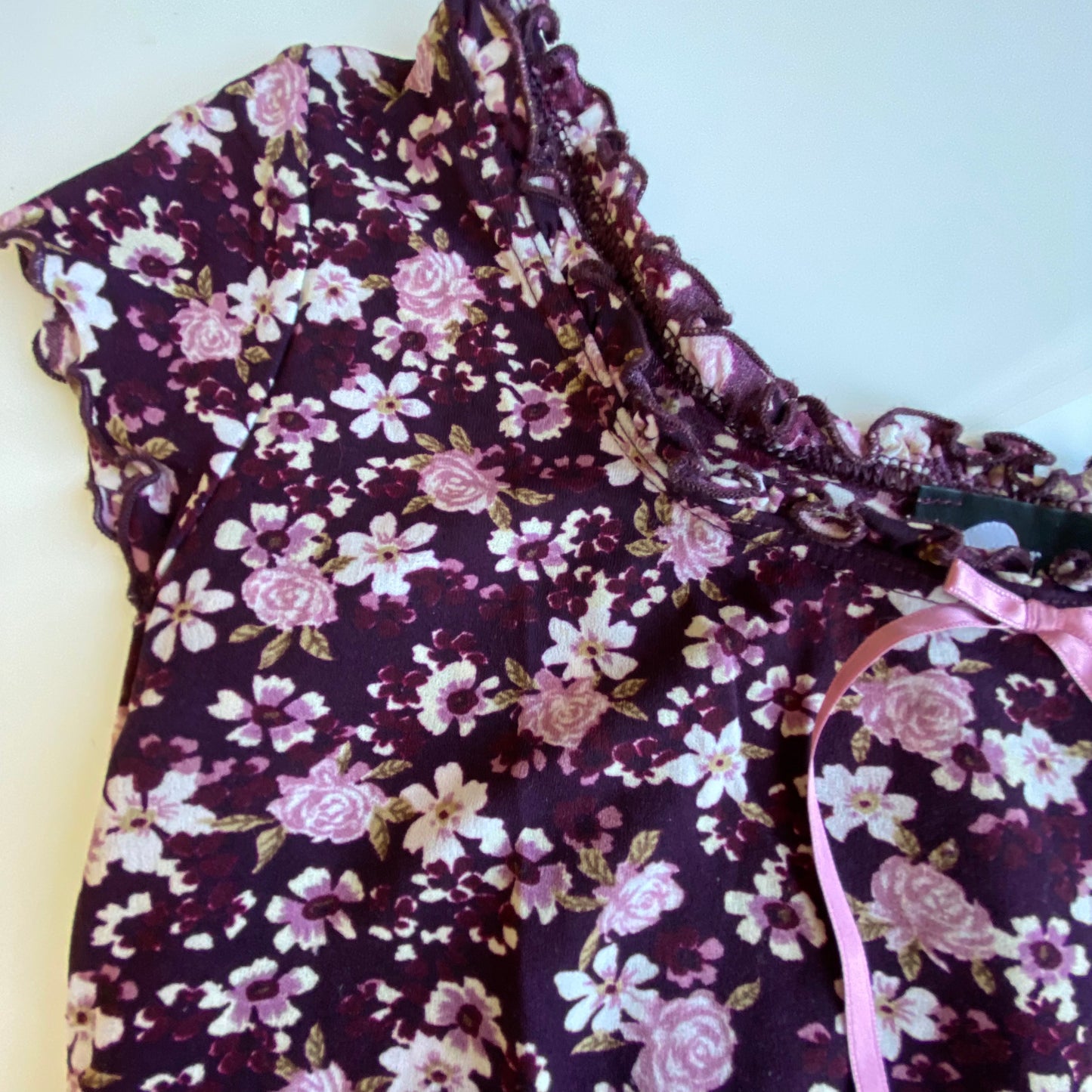 Vintage 90’s Fairy Coquette Purple Floral Mesh Milkmaid Top (S/M)