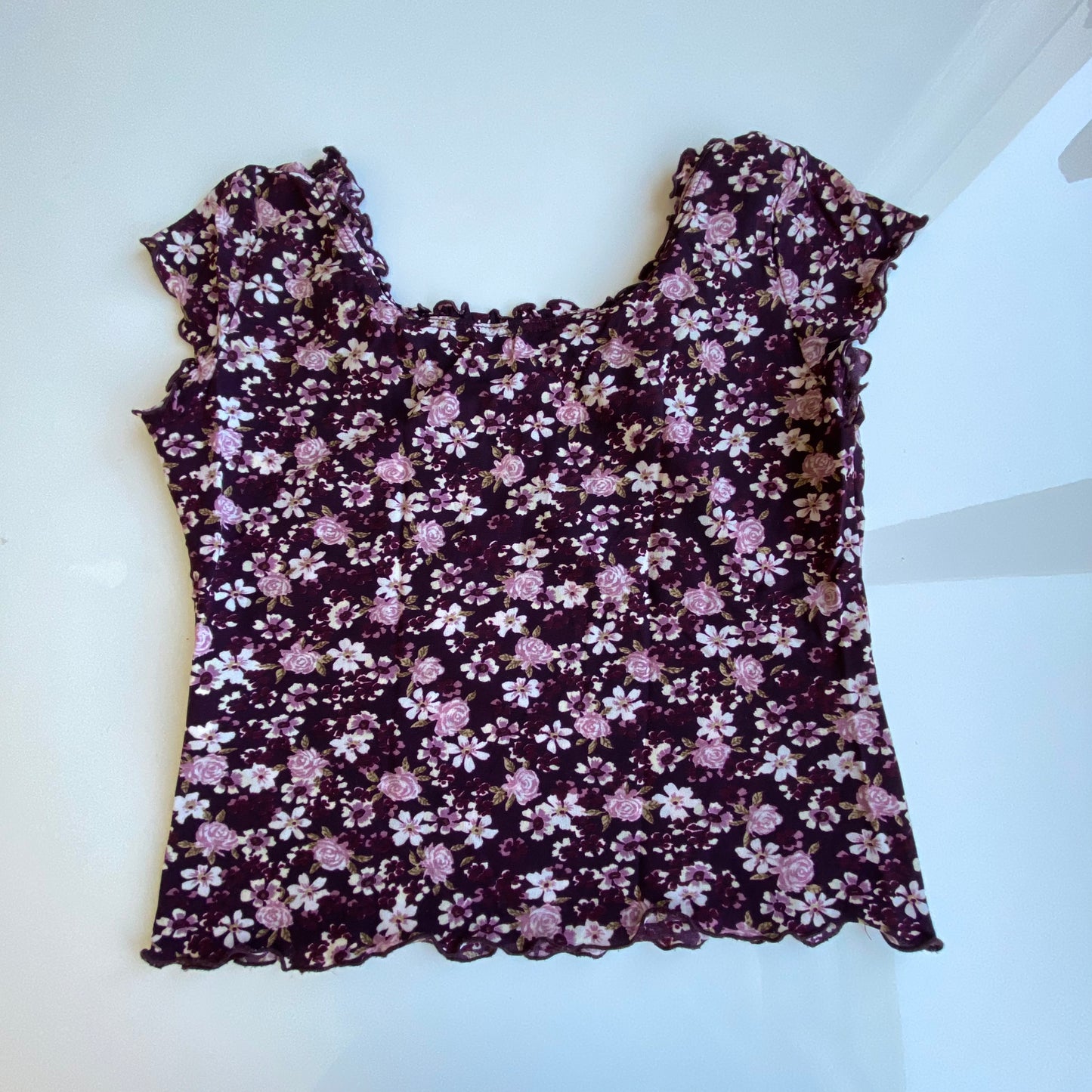 Vintage 90’s Fairy Coquette Purple Floral Mesh Milkmaid Top (S/M)