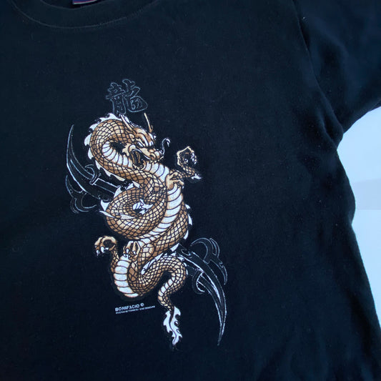 Vintage 90’s Skater Black Baby Tee with Dragon Graphic (M)