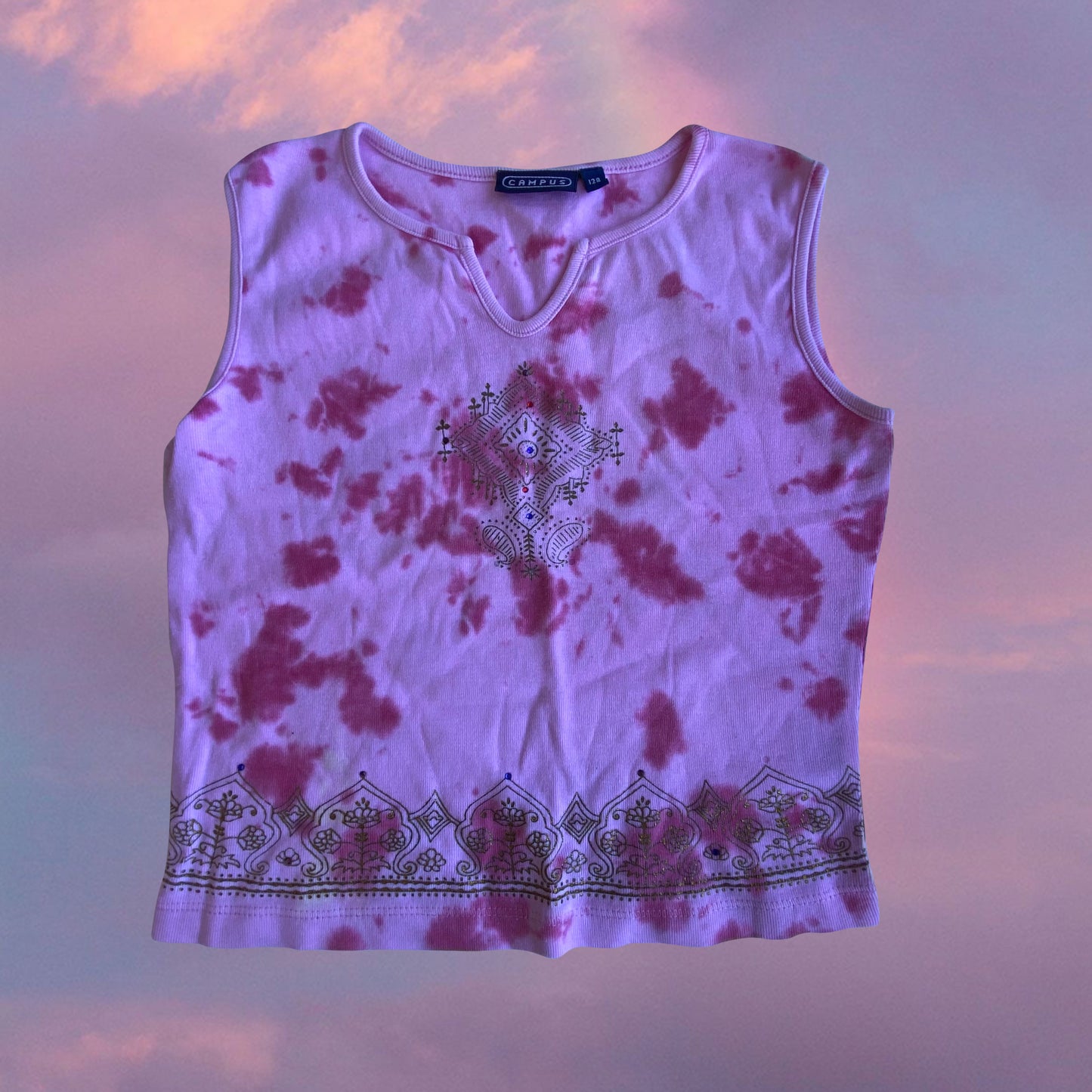 Vintage 90’s Indie Hippie Pink Tie Dye Ultra Cropped Tank Top (XXS/XS)