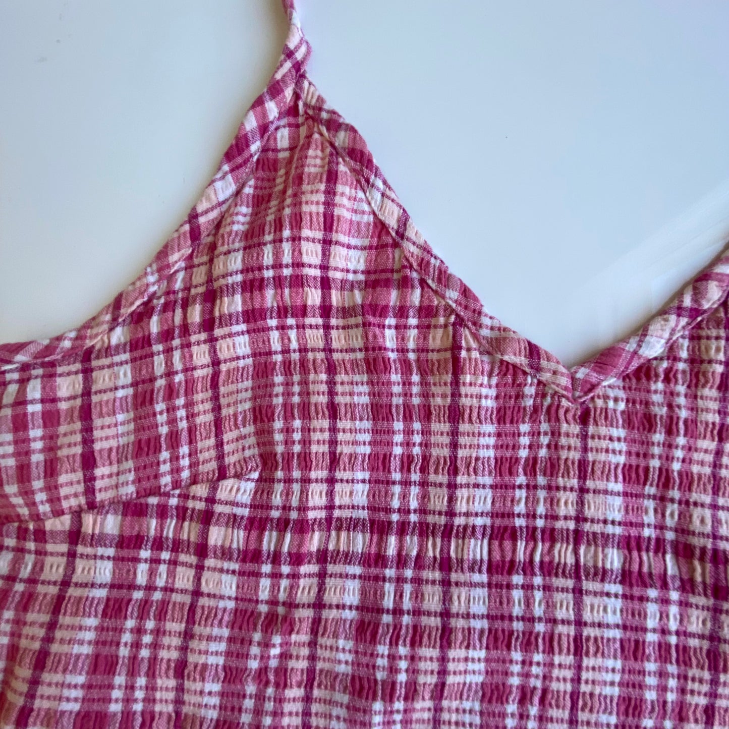 Vintage 90’s Country Pink Plaid Seersucker Halter Neck Top (M)