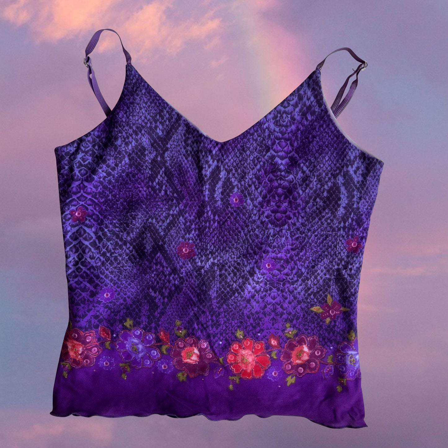 Vintage 90's Clubwear Purple Snakeskin Print Mesh Top (S)