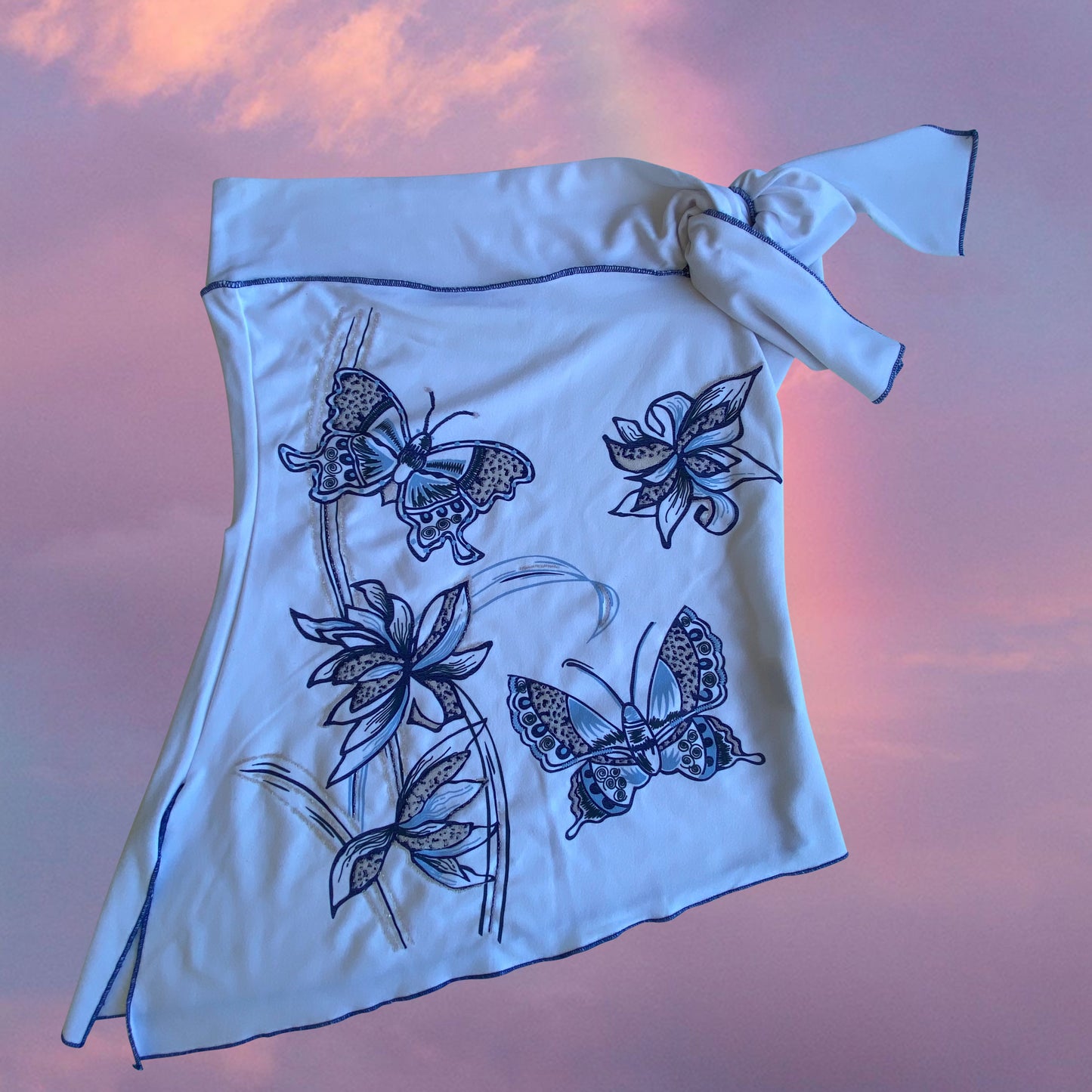 Vintage 90’s Cute Festival Butterfly Graphic White Strapless Top (S)