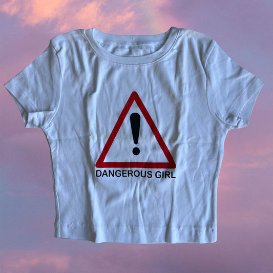 Vintage 90's Skater Dangerous Girl White Baby Tee (S)