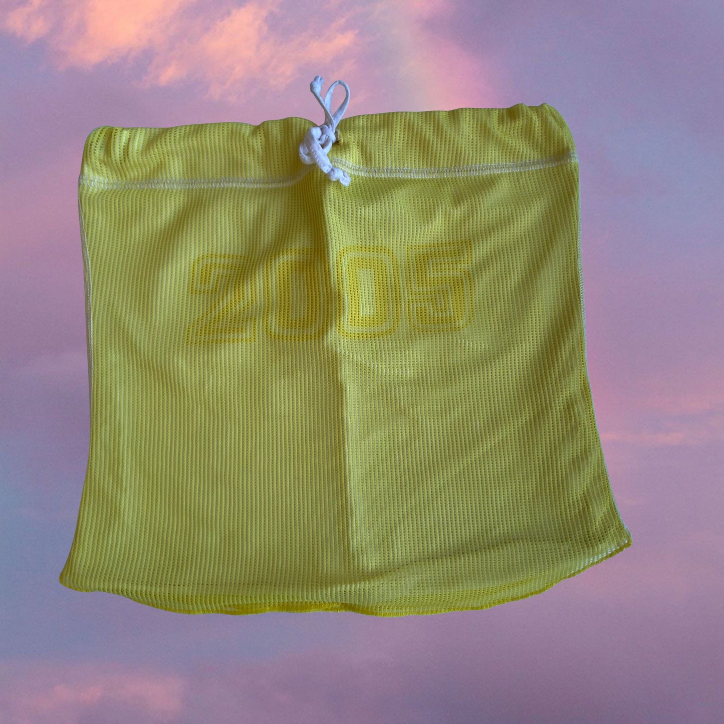 Vintage Y2K Sporty “2005” Yellow Strapless Tube Top with Side Drawstrings (L)