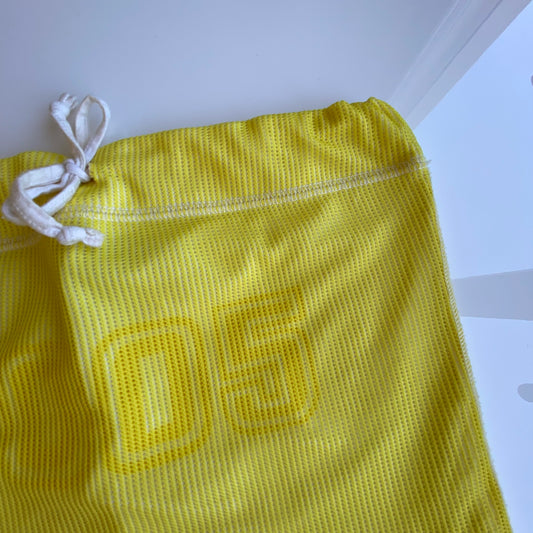 Vintage Y2K Sporty “2005” Yellow Strapless Tube Top with Side Drawstrings (L)