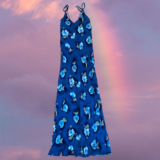 Vintage 90’s Phoebe Buffay Blue Floral Maxi Dress (S)