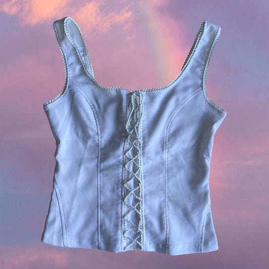 Vintage 90's Rockstar White Lace Up Corset Top (L)