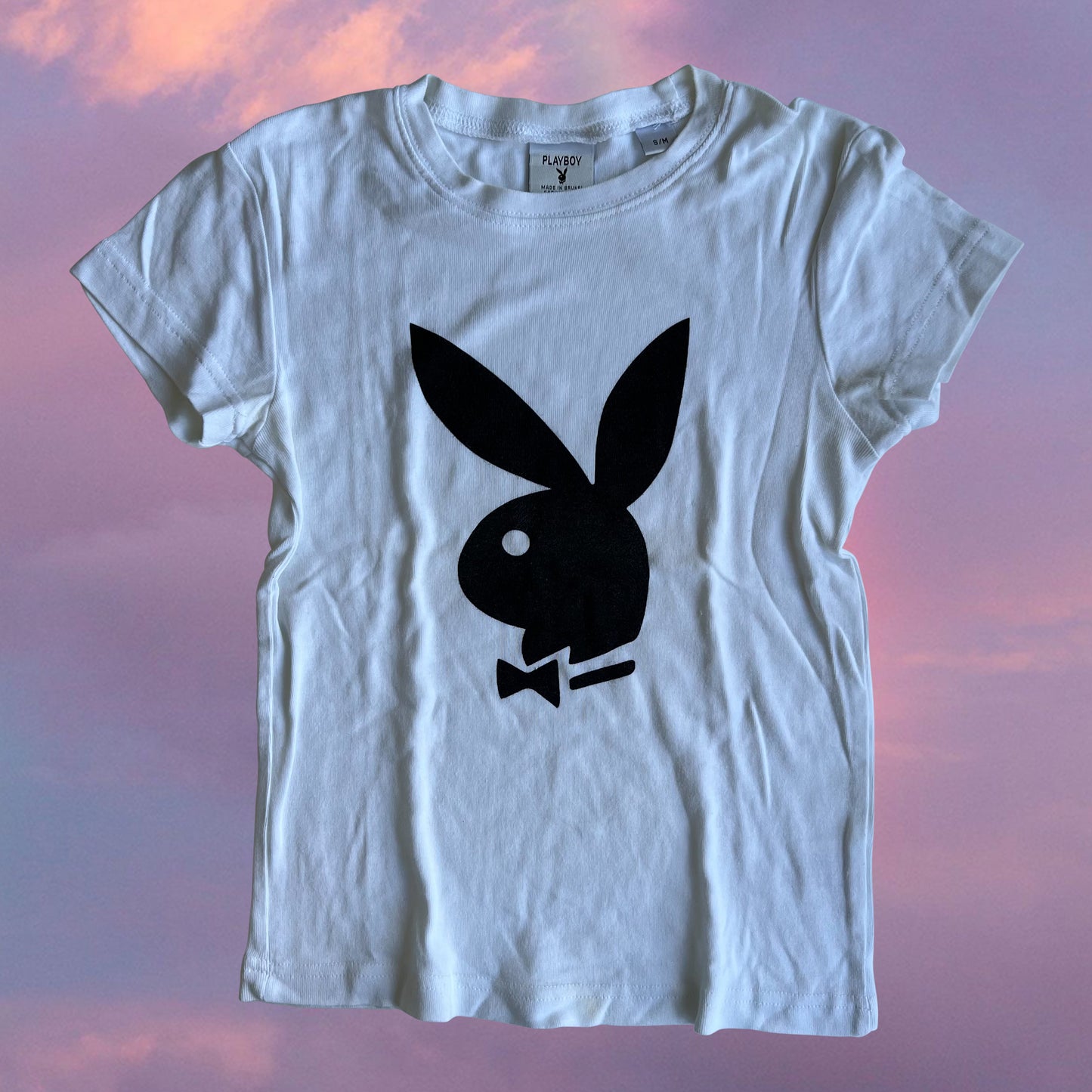 Vintage Y2K Playboy Black Bunny Logo White Baby Tee (S/M)