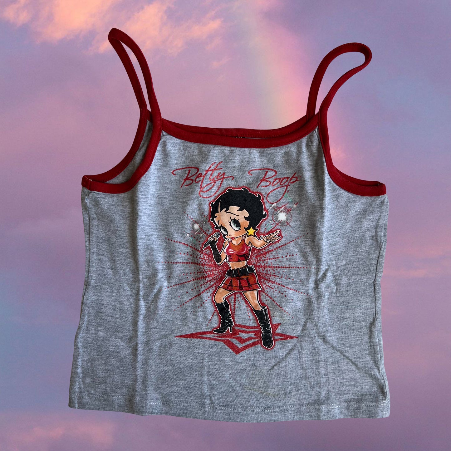 Vintage 90's Betty Boop Rockstar Grey and Red Cami Top (XS/S)