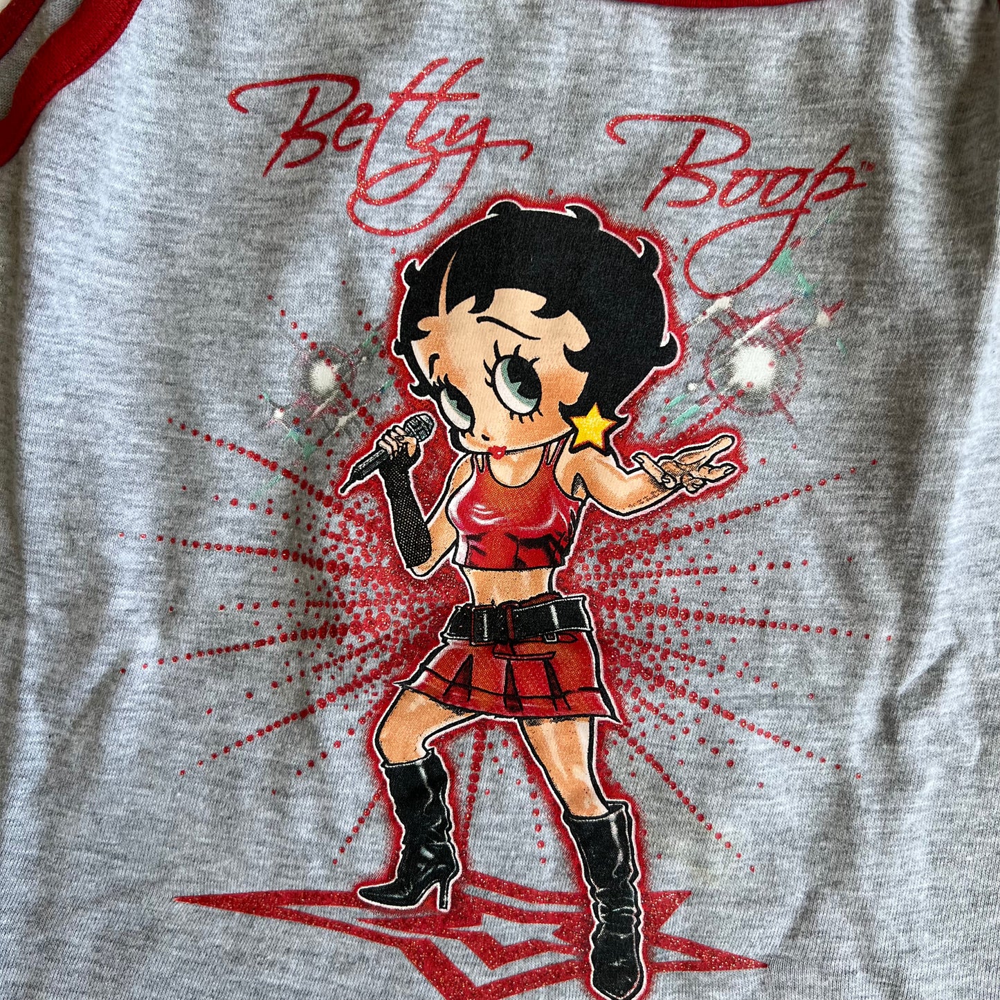 Vintage 90's Betty Boop Rockstar Grey and Red Cami Top (XS/S)