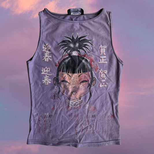 Vintage 90's Skater Lilac Tank Top with Anime Girl Print (S)